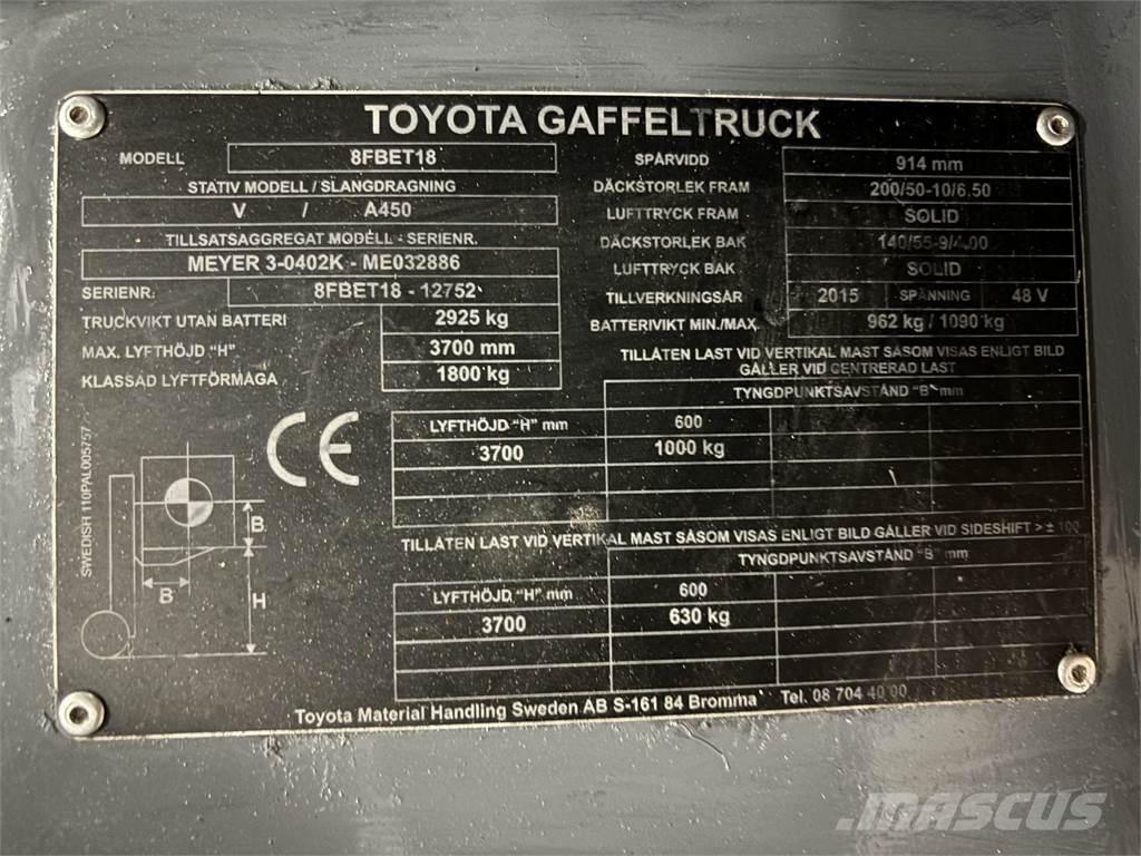 Toyota 8FBET18 电动叉车