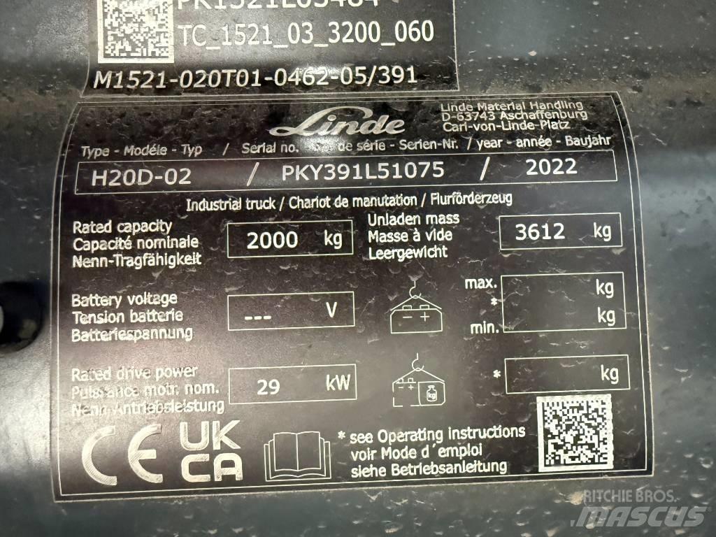 Linde H20D/391-02 柴油叉车