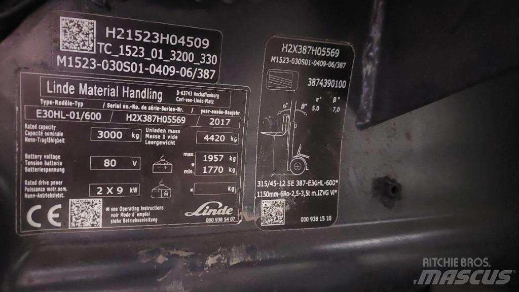 Linde E 30HL-01/600 电动叉车