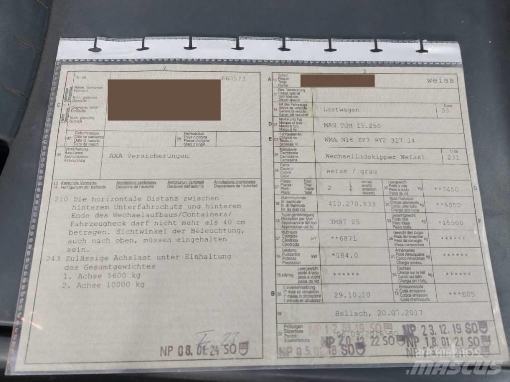 MAN TGM 15.250 可拆卸式卡车