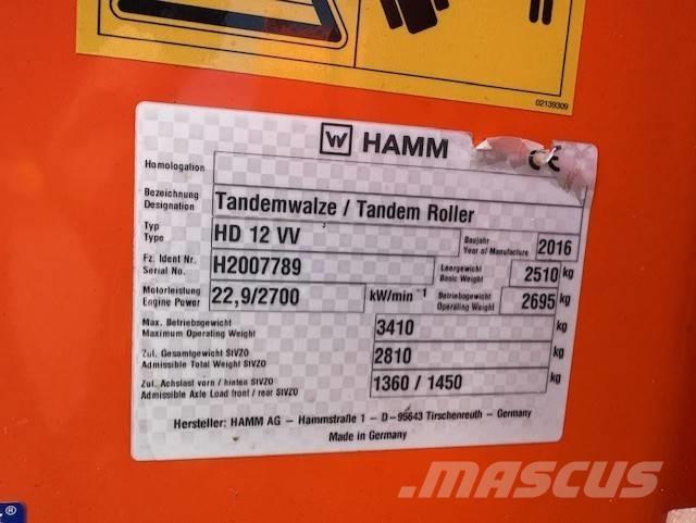 Hamm HD12 VV, Vält 双轮压路机