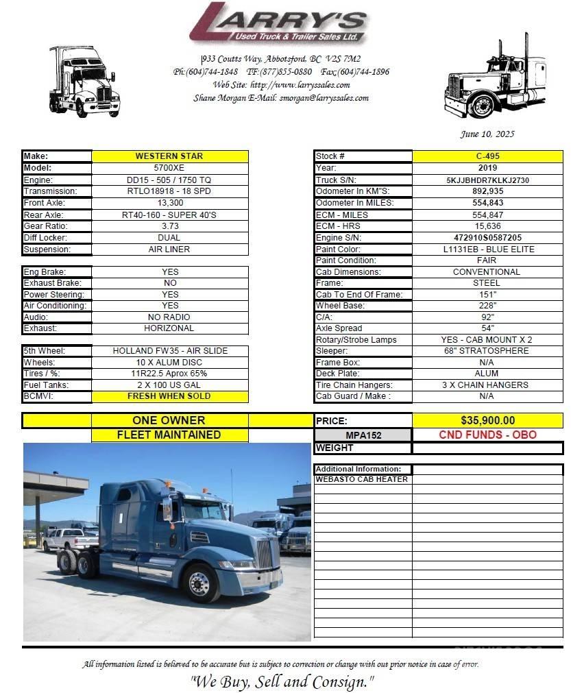 Western Star 5700 XE 牵引车