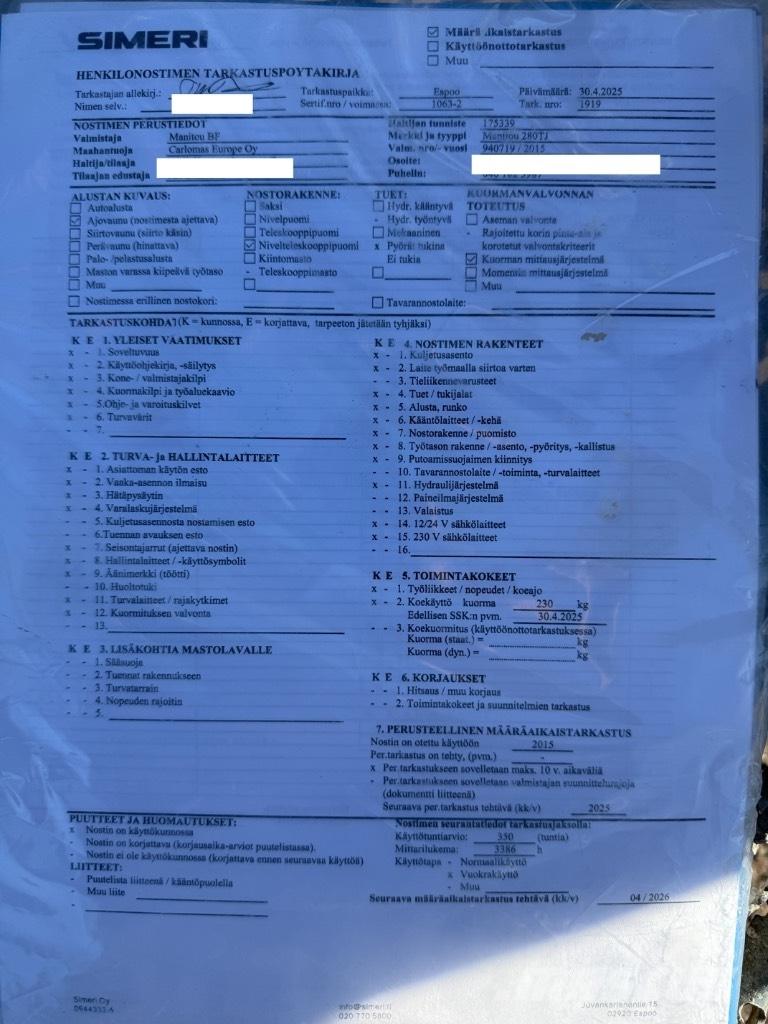 Manitou 280 TJ 曲臂高空工作平台