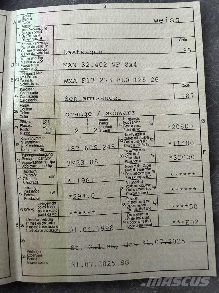 MAN 32.402 VF 8x4 组合/真空油槽车