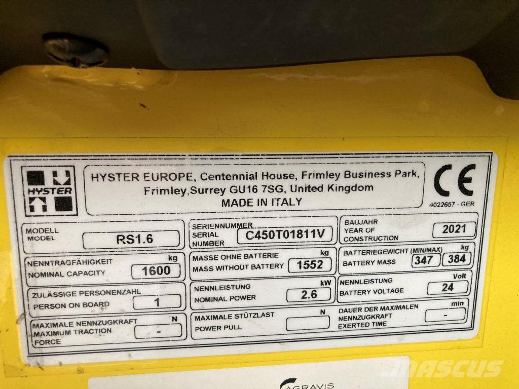 Hyster RS 1.6 IL 行走式堆垛机