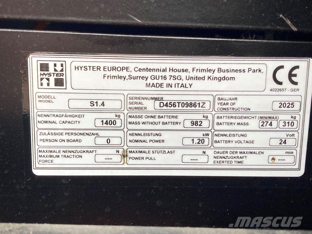 Hyster S 1.4 手推堆垛车