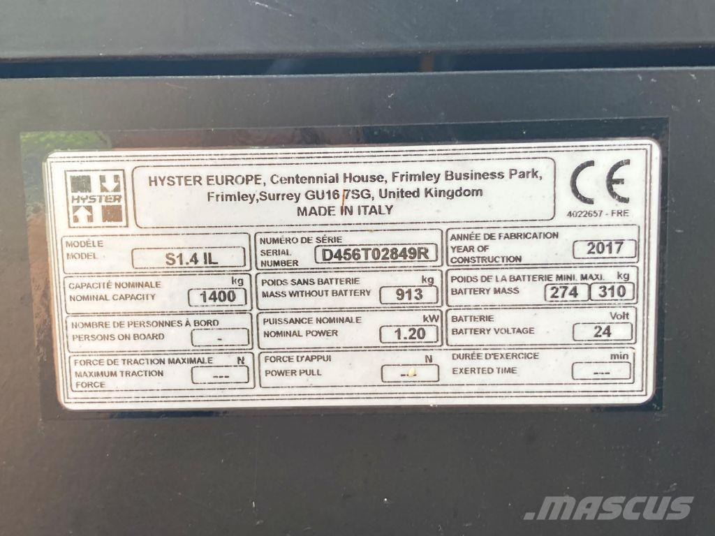 Hyster S 1.4 IL 手推堆垛车