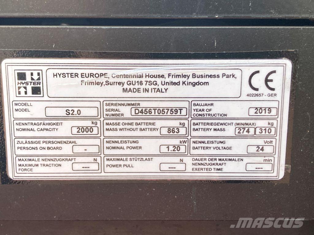 Hyster S 2.0 手推堆垛车