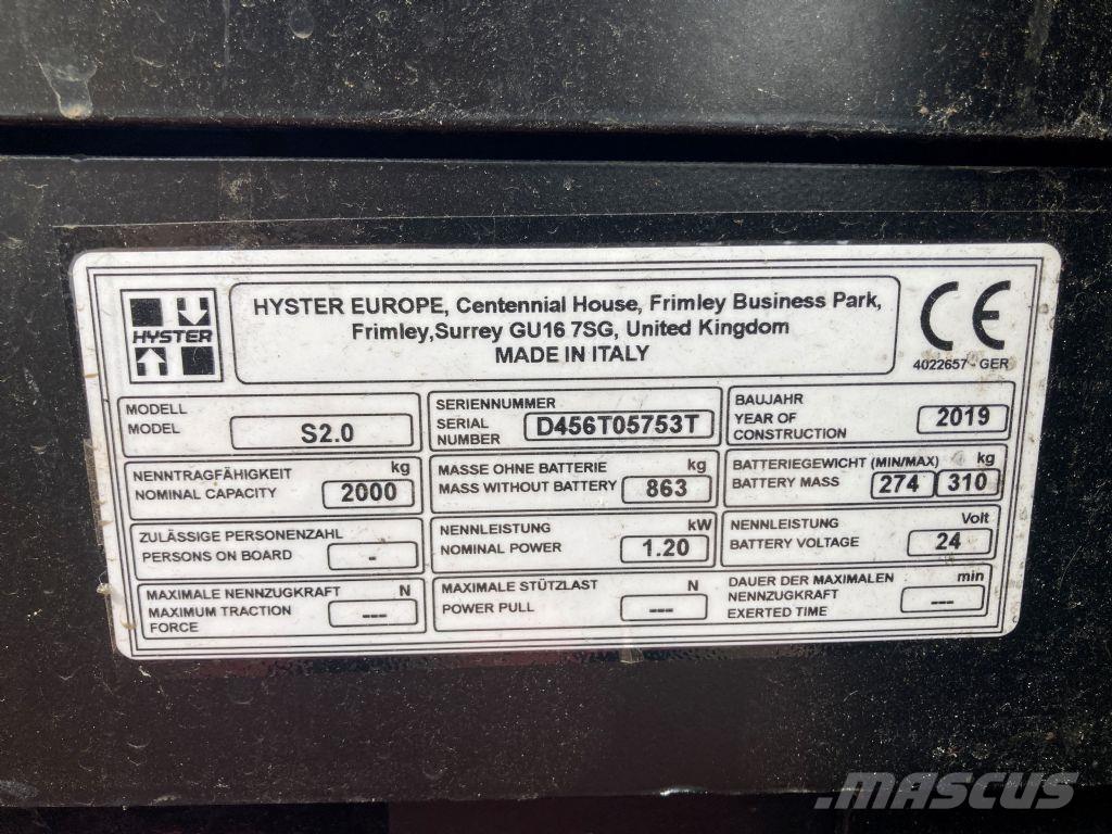 Hyster S 2.0 手推堆垛车