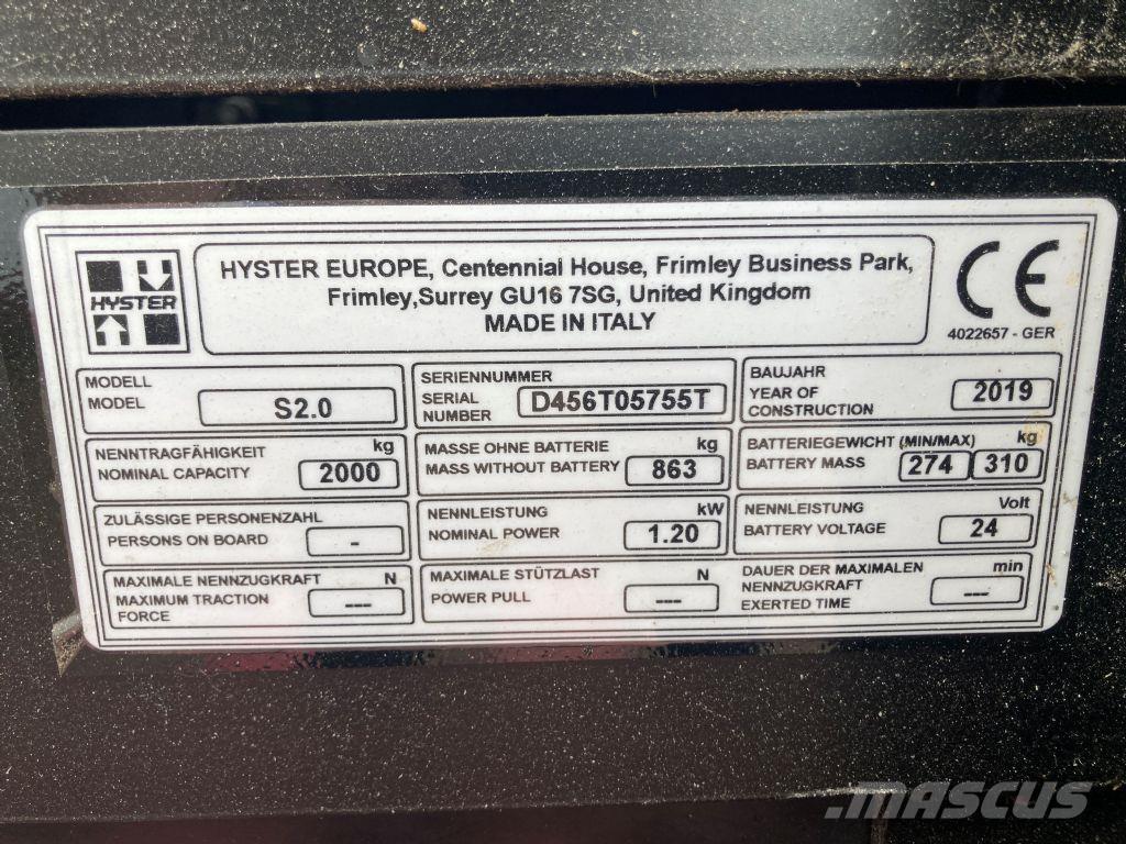 Hyster S 2.0 手推堆垛车