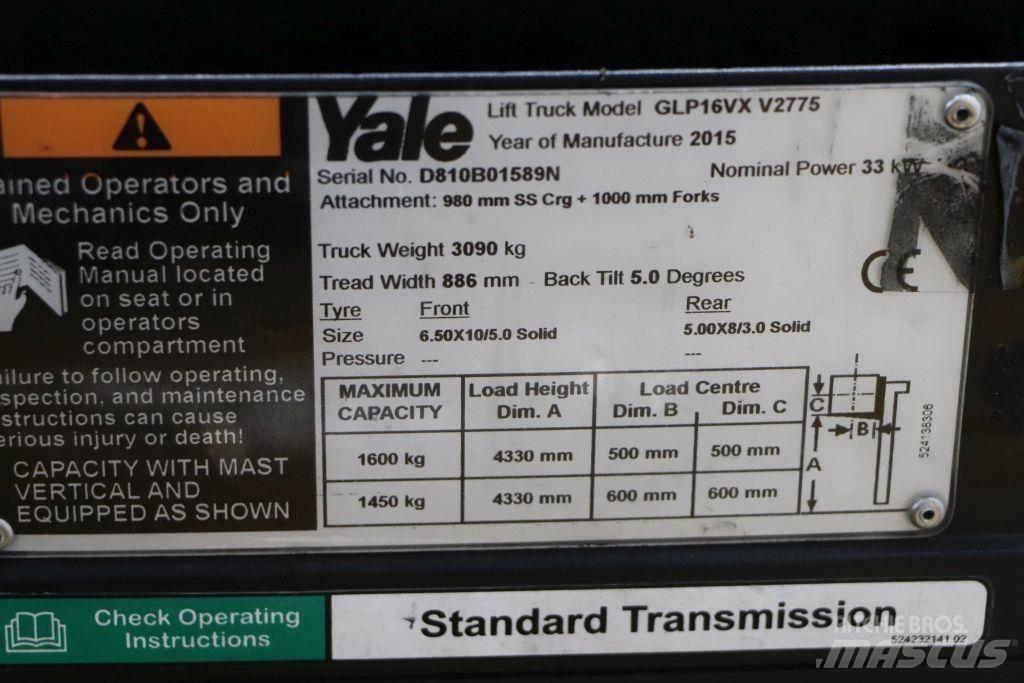 Yale GLP16VX 天然气叉车