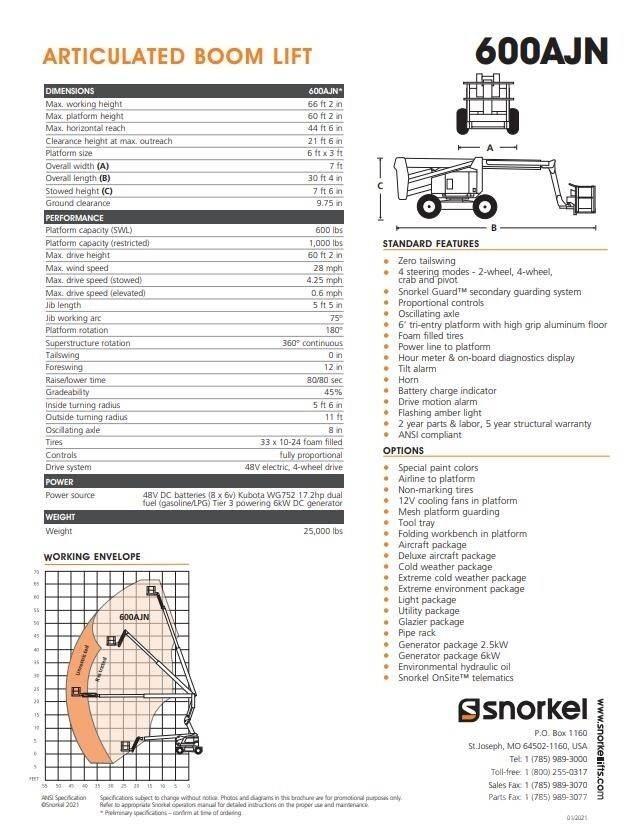 Snorkel 600AJN 曲臂高空工作平台