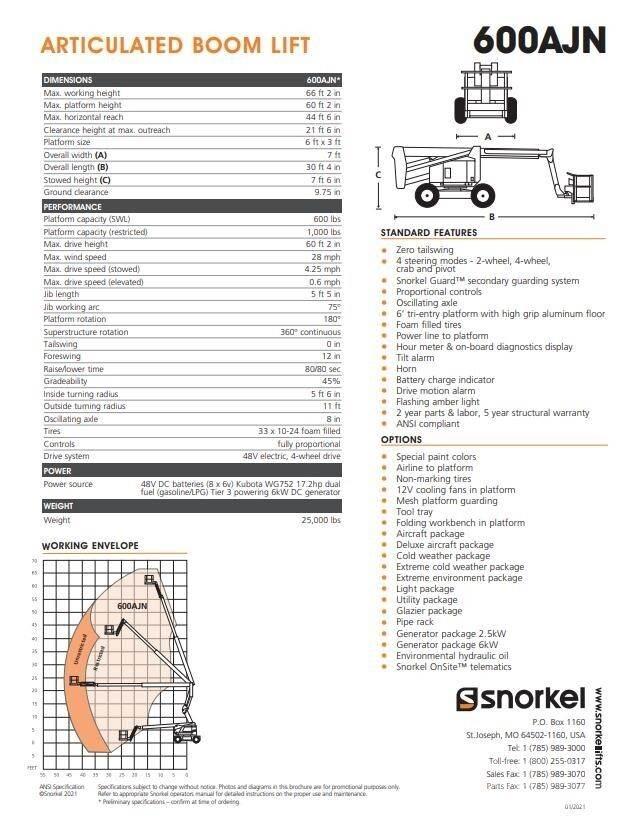 Snorkel 600AJN 曲臂高空工作平台