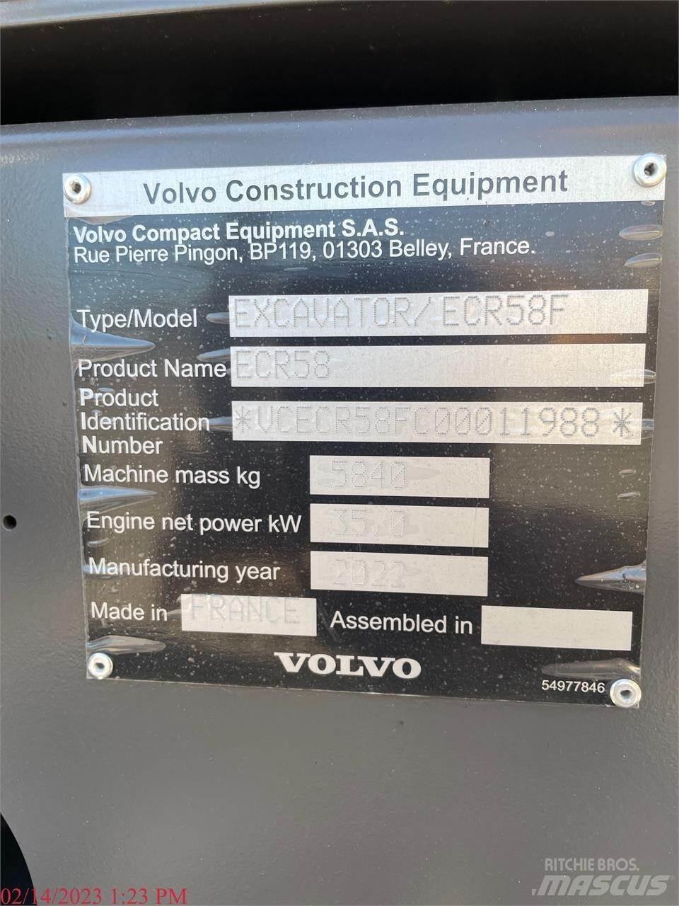 Volvo ECR58F 履带挖掘机