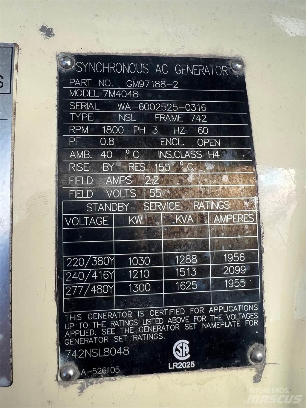 Kohler 1000kW 燃气发生器